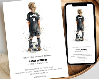Football-themed children's birthday party invitation, customizable Canva template for WhatsApp & print, digital download, birthday invitation card