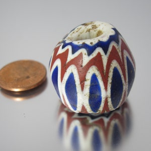 very large very old Venetian 6 layer blue chevron African trade bead 29x24mm