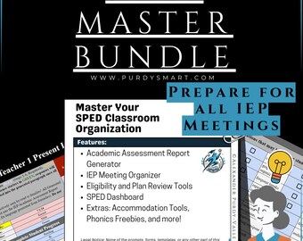 SPED Master Bundle | Academic Assessment Report | IEP Meetings | Dashboard | Testing Toolbox
