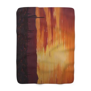Sherpa Fleece Decke Wüstenszene Sonnenuntergang Saguaro Kaktus Kunstdruck Cottagecore