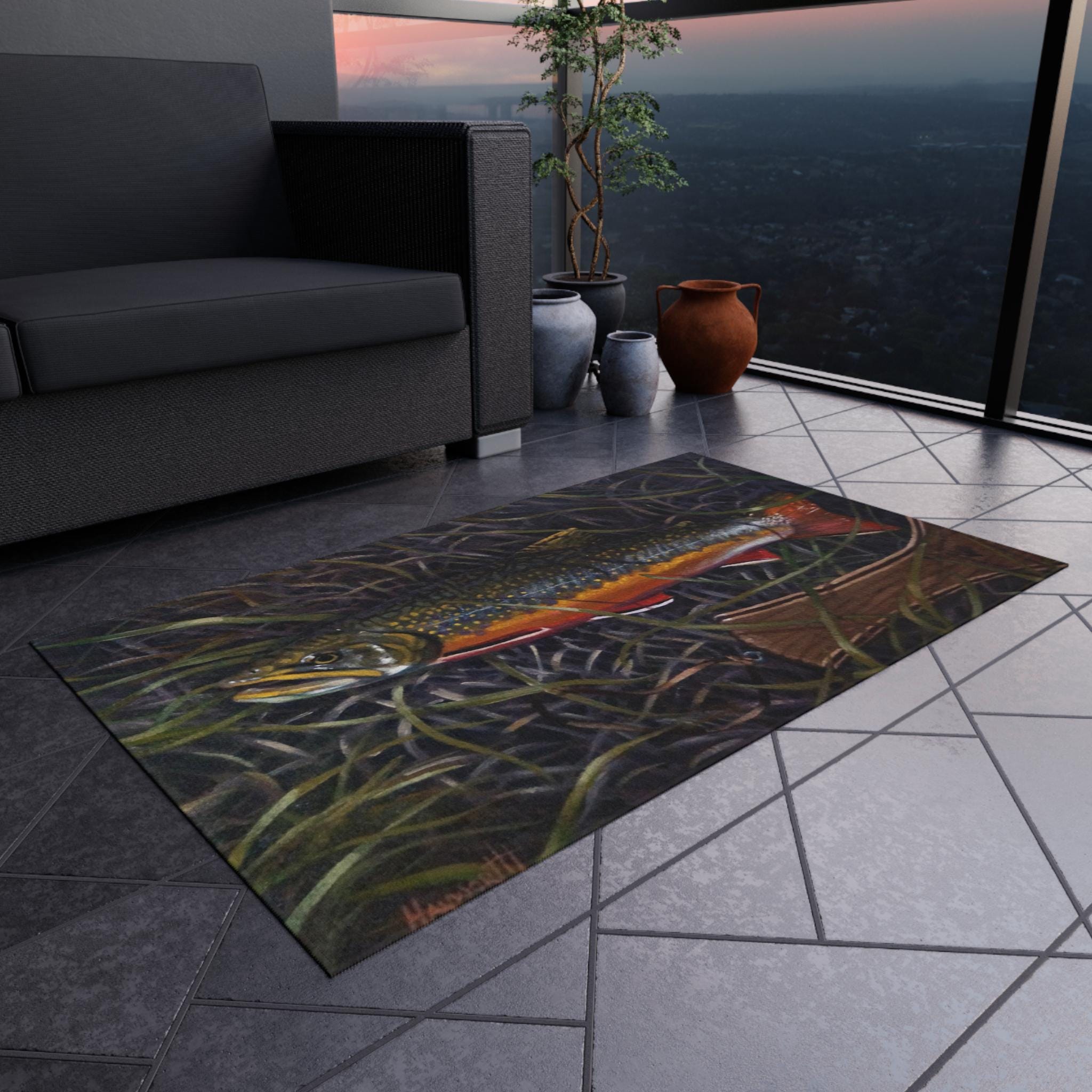 Brook Trout Outdoor Rug Fishing Welcome Mat Cabin Rustic Nature ...