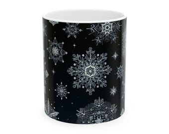 Taza navideña con copos de nieve, taza navideña para café con copos de nieve, 11 oz y 15 oz, regalos navideños para él y para ella, taza para bebidas calientes