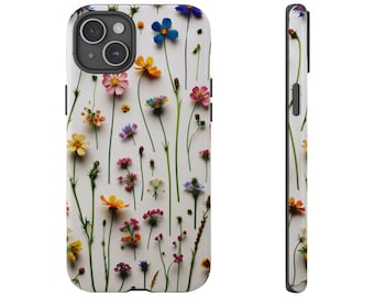 Custodia per telefono, motivo fiori selvatici pressati, custodia rigida floreale, accessori protettivi, design botanico, custodia con stampa floreale