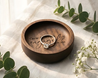Personalised Wood Ring Dish 5th Anniversary Gift for Him Her Engraved Walnut Jewellery Tray Secret Message Mum Engagement Gift Couple UK