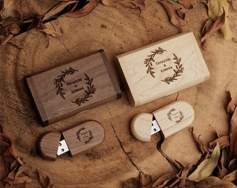 Personalized Wooden USB with Box Custom Logo, Name & Date Photo Storage Keepsake for Weddings, Gifts  Branding Photographers Custom Engraved