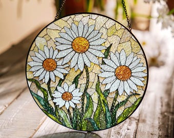 Daisy Flower Stained Glass Suncatcher Home Decor Handcrafted Gift for Nature Lovers