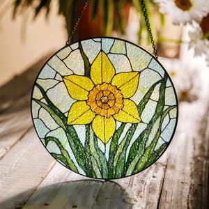 Stained Glass Daffodil Sun Catcher Beautiful Yellow Flower Suncatcher for Home Decor Unique Gift for Flower Lovers