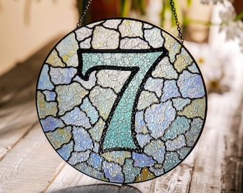 Handcrafted Stained Glass Number 7 Suncatcher Iridescent Home Decor Gift