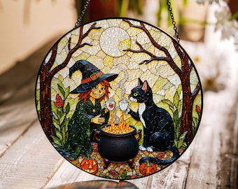 温室の黒猫：ステンドグラス風の窓掛け - Etsy 日本