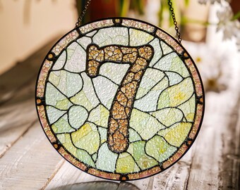 Stained Glass Number 7 Suncatcher Hanging Window Decoration Gift for Home Decor Lovers