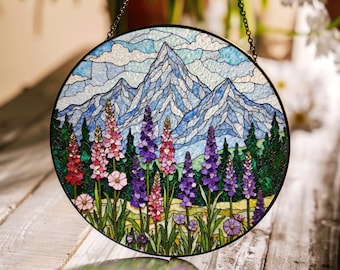 Mountain wildflower stained glass suncatcher window hanging nature decor gift for mom or birthday
