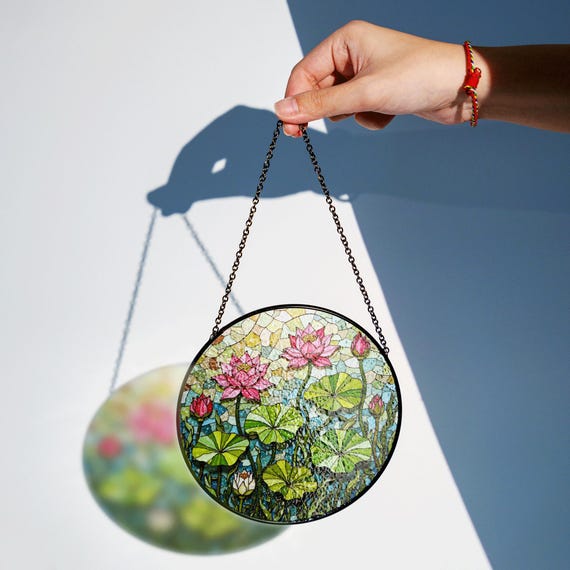 Acchiappasole Fiore Di Loto In Vetro Colorato | Decorazione Da Finestra Fatta A Mano, Regalo Per La Festa Della Mamma