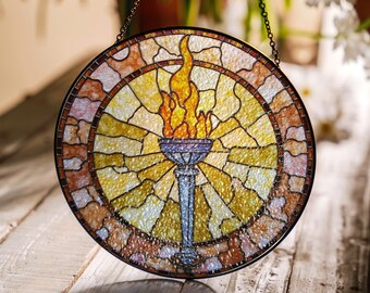 Stained Glass Torch Sun Catcher Window Hanging Unique Gift for Home Decor or Special Occasions