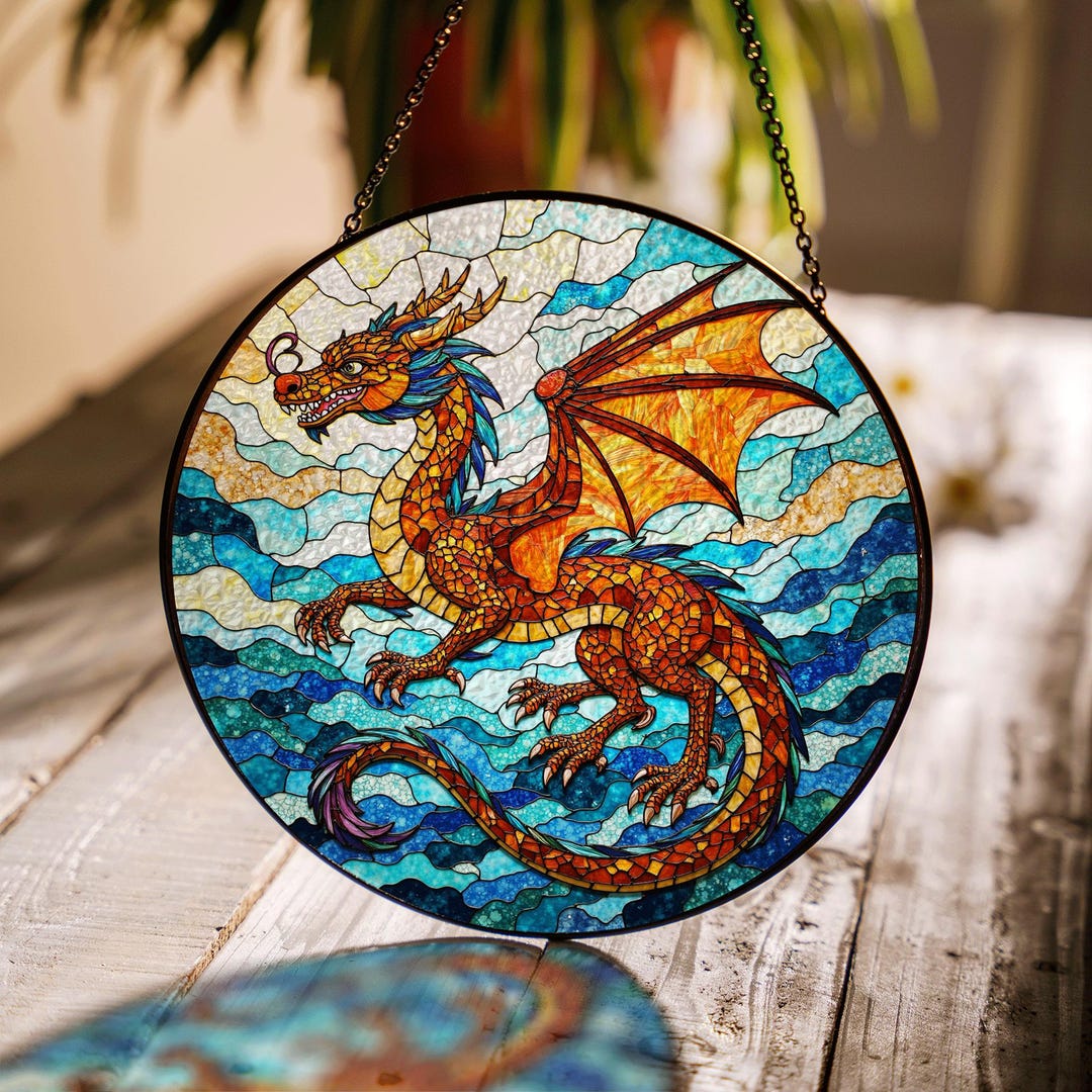 Dragon Stained Glass Suncatcher Fantasy Window Decor Gift for Dragon ...