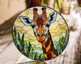 Stained Glass Giraffe Suncatcher Handcrafted Animal Gift for Wildlife Lover