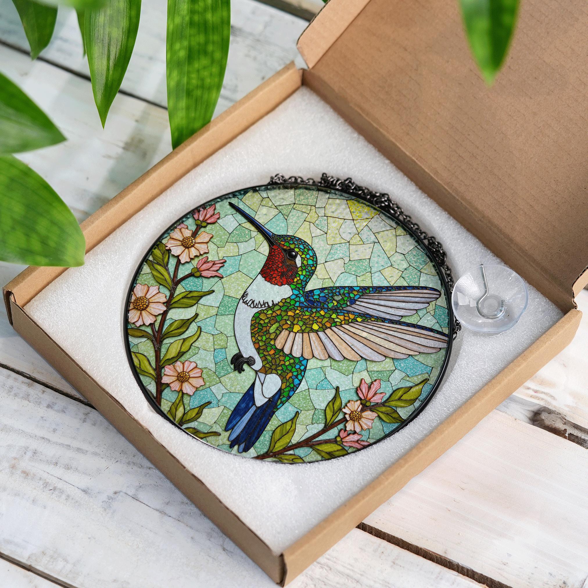 BOXCASA Acchiappasole In Vetro Colorato Con Colibrì, Decorazione Per Finestra, 15,2x12,7 Cm, Regalo Per Amanti Uccelli - 5
