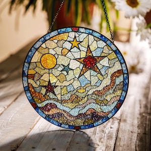 Stained Glass Sun Catcher Stars Sun Moon Nature Gift Unique Home Decor for Her