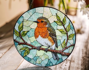 Robin Bird glas-in-lood suncatcher zonvanger decoratieve raamkunst cadeau voor natuurliefhebbers