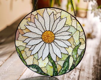 Daisy Stained Glass Suncatcher Sun Catcher Decorative Window Art Gift for Garden Lovers