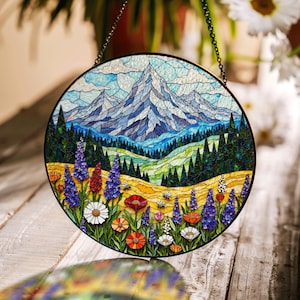 suncatcher stained glass mountain wildflower field Mothers Day gift Christmas gift