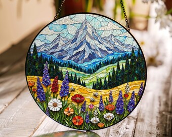 suncatcher stained glass mountain wildflower field Mothers Day gift Christmas gift