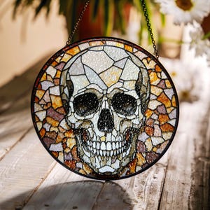 Skull Stained Glass Suncatcher Gothic Window Decor Gift for Halloween Lovers