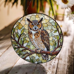 Owl Stained Glass Suncatcher Handcrafted Stained Glass Owl Sun Catcher Perfect Gift for Owl Lovers Nature Enthusiasts