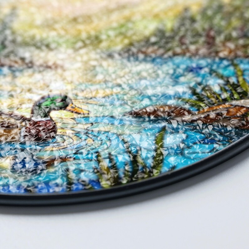 a close up of a painting on a table