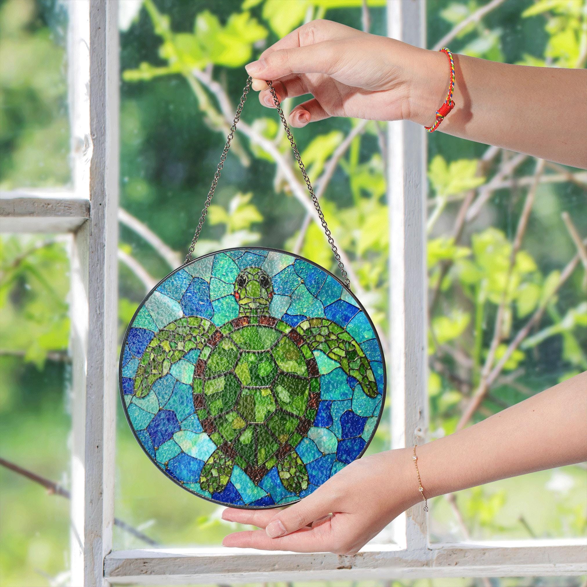 Acchiappasole Tartaruga In Stile Vetro Colorato – Suncatcher Per Finestra E Giardino Con Riflessi Arcobaleno, Regalo Per Amanti Del Mare