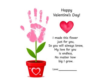 Valentine’s Day Handprint Flower Printable for Kids – Instant Download Keepsake