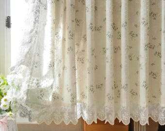 Vintage Leaf Print Sheer Window Curtain | Light Filtering Voile Drapes for Kitchen or Bedroom | Elegant Farmhouse Window and Cottage Decor