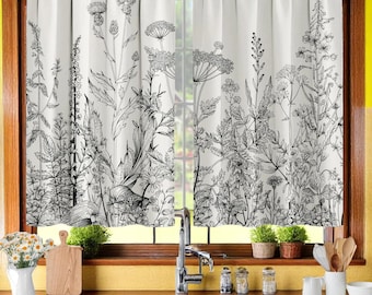 Boho Floral Print Cafe Curtains | Drapes for Kitchen, Bedroom & Living Room | Light Filtering Tiered Curtains | Vintage Inspired Decor