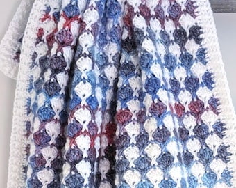 Modello moderno per coperta all'uncinetto - Coperta per neonato all'uncinetto - Coperta all'uncinetto facile con punto conchiglia e bordo a coste
