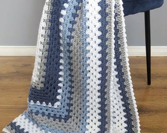 Crochet Granny Square Blanket Pattern – Beginner Crochet Baby Blanket Pattern – Classic Blues Modern Crochet Throw - Quick & Easy!