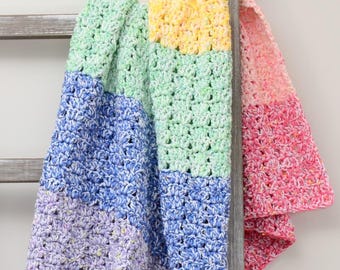 Easy Crochet Blanket Pattern – Simple One Row Repeat Throw – Beginner Colorful Baby Blanket Pattern – Quick Textured Crochet