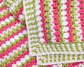 Easy Crochet Blanket Pattern - Beginner Baby Crochet Blanket - Modern Crochet Blanket with Double Crochet Clusters and Moss Stitch Border