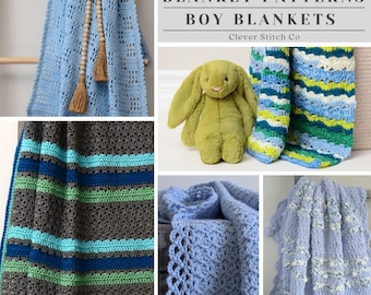 Easy Boy Crochet Blanket Pattern Bundle - 5 Beginner Crochet Baby Blankets