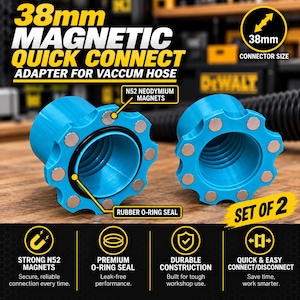 38mm Magnetic Quick Connect Vacuum Adapter for dust collection systems with Magnets, Durable O-Rings, Male and Female Connectors