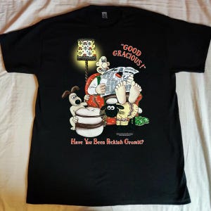80sヴィンテージ ウォレスとグルミット Tシャツ メンズXL 黒 アニメ 