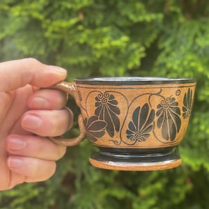 Palmette Tea Cup — Ancient Greek Black-Figure Inspired Hand Painted Pottery