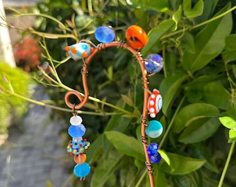 Decorative Beaded Plant Stakes, Boho Sun Catcher, Lampwork, Planter Stakes, Garden Decor, Suncatcher, Gift