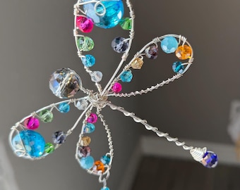 Dragonfly, Suncatcher, Boho Sun Catcher, Prism, Crystals, Garden Decor, Suncatchers, Gift, Rainbow Maker, Crystals