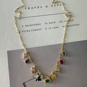 Gold Plated Gemstone Statement Necklace: Colorful Rainbow Jewelry