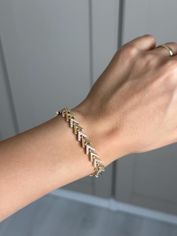 Elegant Gold and zirconia Bracelet Dainty Gold Tennis Bracelet: Cubic Zirconia Diamond, Elegant  main image 3