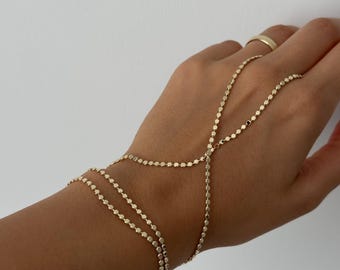 Gold Plated Hand Chain Bracelet: Dainty Minimalist Finger Jewelry