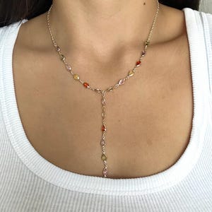 Colorful Gemstone Y Necklace: Elegant Multi-Stone Design