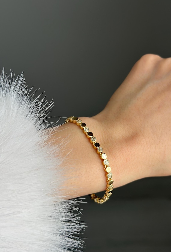 Dainty Gold Chain Bracelet with Zircon Stones, Minimalist Everyday Jewelry