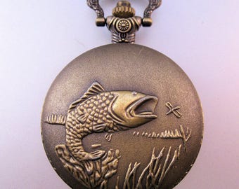 pocket watch with fishing design