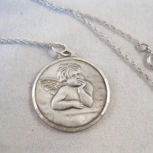 Vintage Guardian Angel Sterling Silver Charm Pendant Necklace Vintage Necklace Vintage Jewelry Gifts for Her Gifts for Him Unisex Necklace