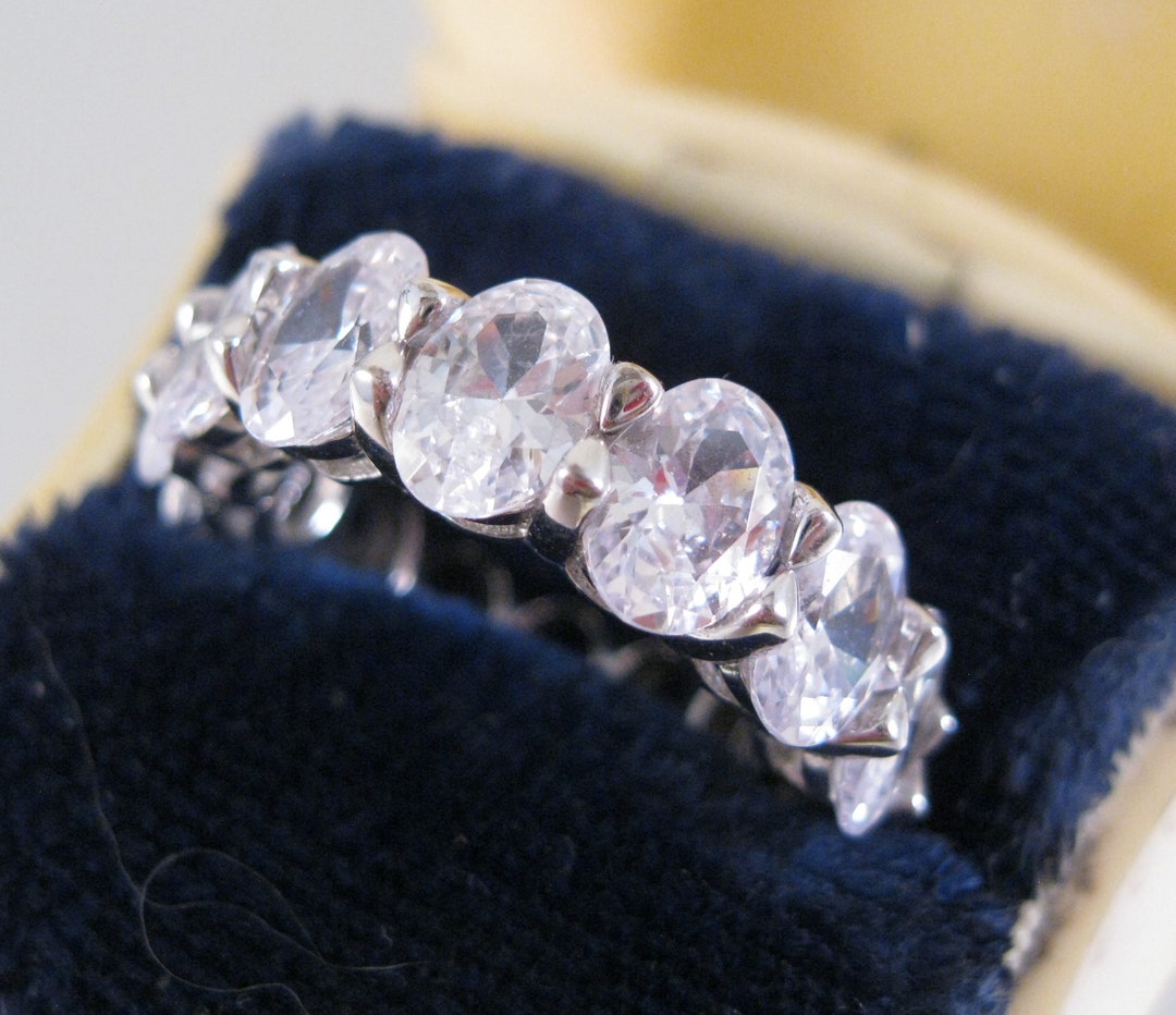 Vintage 14tcw Oval Cut Cubic Zirconia Anniversary Ring Size 7 Sterling ...